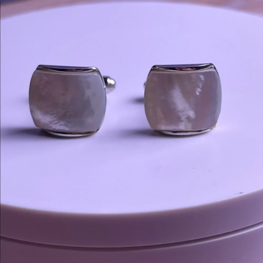 Vintage silver tone mother of pearl cuff links